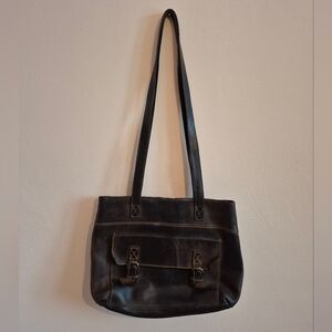 Leather Satchel Tote Bag By Stone Ridge Long Straps Brown